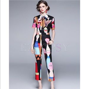 Super fun pattern 2 piece pant suit!